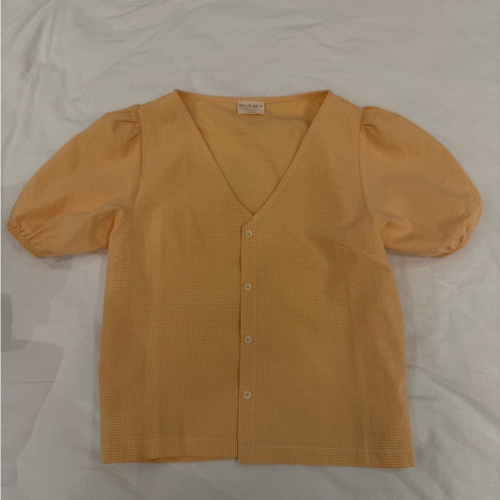 Yellow Button-Up V-Neck Top